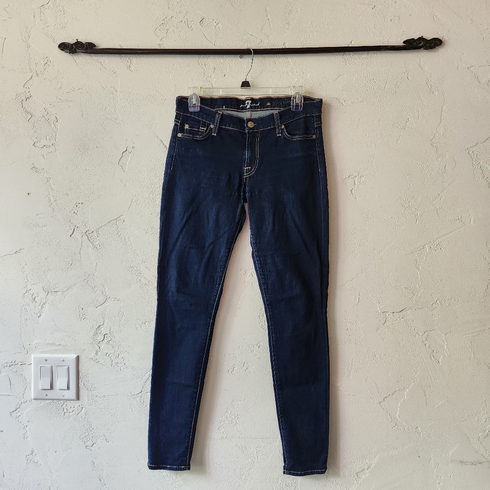 7 For All Mankind "The Skinny" Low Rise Dark Wash Blue Jeans Size 28
